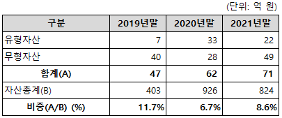 유형자산 및 무형자산 등 고정자산 비중 분석 차트